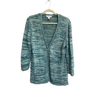 Coldwater Creek Large Blue Green Cotton Silk Blend Cardigan Sweater